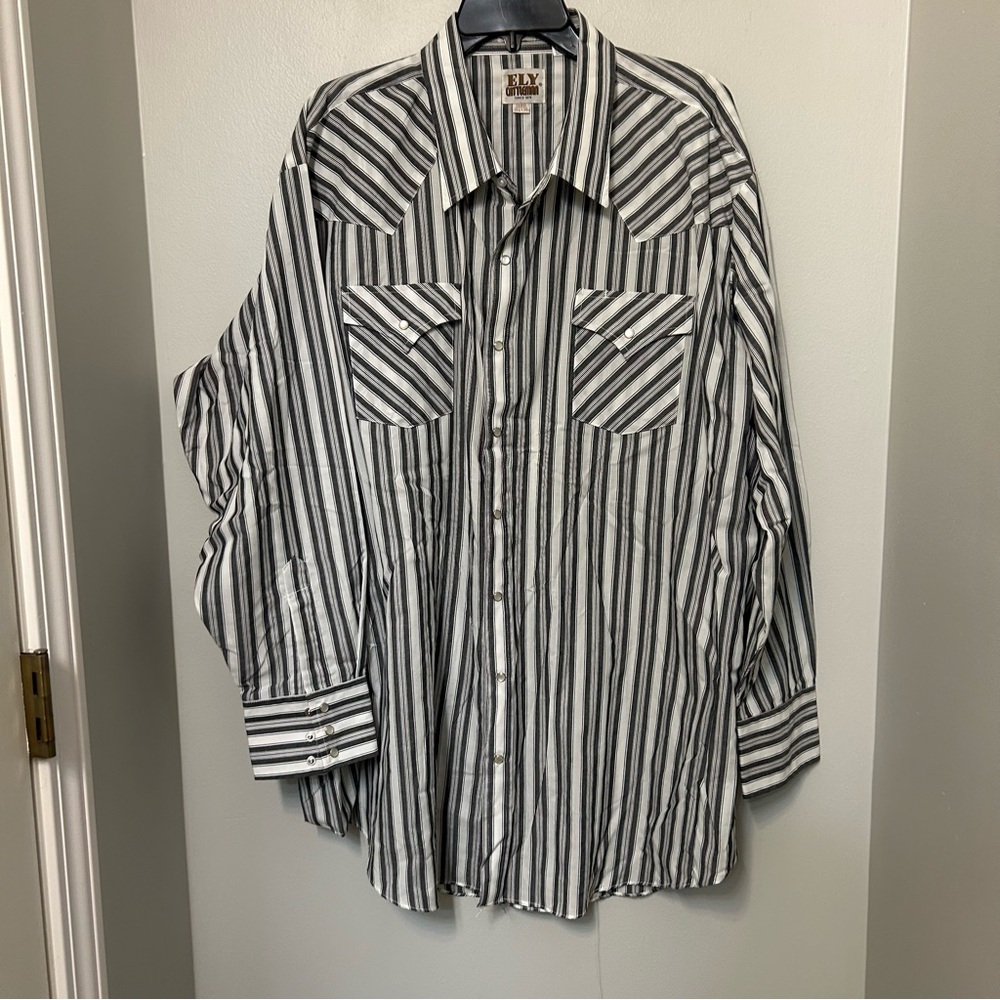 Ely Cattleman Pearl Snap Western Style Shirt Men's 3X Big Gray‎ Long Sleeve
